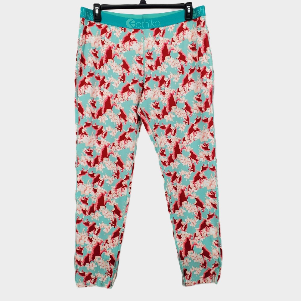 Ethika Womens 4XL Leggings Teal Red Floral Abstract Stretch Elastic‎ Waist New